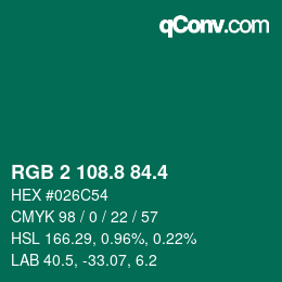 カラーコード: RGB 2 108.8 84.4 | qconv.com