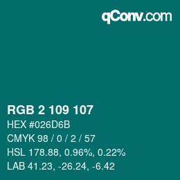 Color code: RGB 2 109 107 | qconv.com