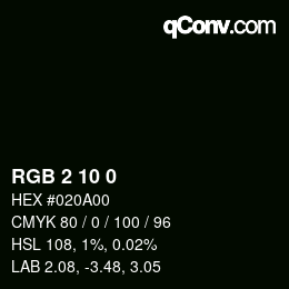 颜色代码: RGB 2 10 0 | qconv.com