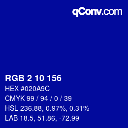 颜色代码: RGB 2 10 156 | qconv.com