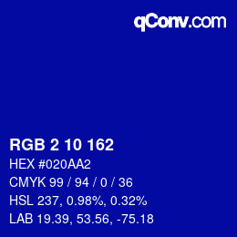 颜色代码: RGB 2 10 162 | qconv.com