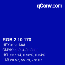 カラーコード: RGB 2 10 170 | qconv.com