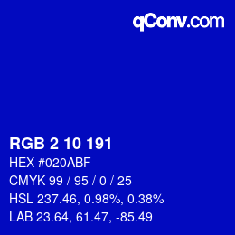 Color code: RGB 2 10 191 | qconv.com