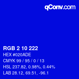 Color code: RGB 2 10 222 | qconv.com