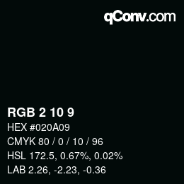 Color code: RGB 2 10 9 | qconv.com
