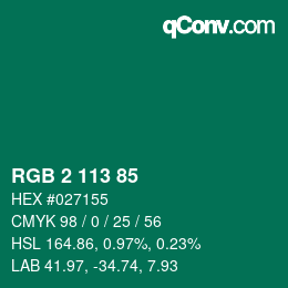 Color code: RGB 2 113 85 | qconv.com