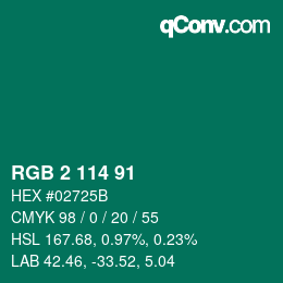 Color code: RGB 2 114 91 | qconv.com