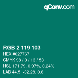 Color code: RGB 2 119 103 | qconv.com