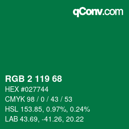 Color code: RGB 2 119 68 | qconv.com