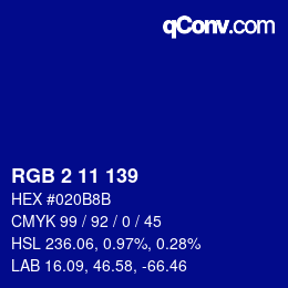 Color code: RGB 2 11 139 | qconv.com