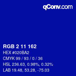 颜色代码: RGB 2 11 162 | qconv.com