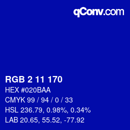 Color code: RGB 2 11 170 | qconv.com