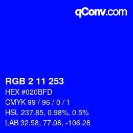 Color code: RGB 2 11 253 | qconv.com