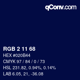 Color code: RGB 2 11 68 | qconv.com