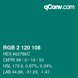 颜色代码: RGB 2 120 108 | qconv.com