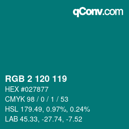 カラーコード: RGB 2 120 119 | qconv.com