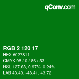 颜色代码: RGB 2 120 17 | qconv.com