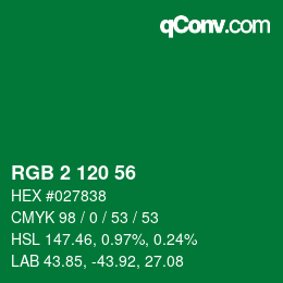 カラーコード: RGB 2 120 56 | qconv.com
