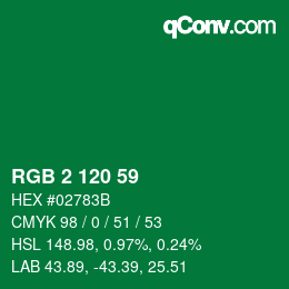 カラーコード: RGB 2 120 59 | qconv.com