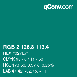 カラーコード: RGB 2 126.8 113.4 | qconv.com
