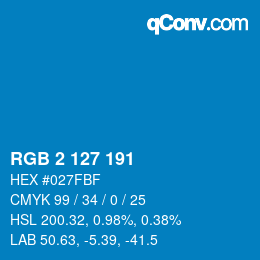 Color code: RGB 2 127 191 | qconv.com