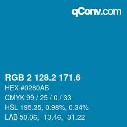 カラーコード: RGB 2 128.2 171.6 | qconv.com