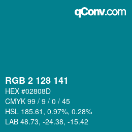 カラーコード: RGB 2 128 141 | qconv.com