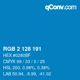 颜色代码: RGB 2 128 191 | qconv.com