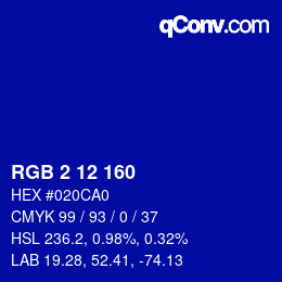 Color code: RGB 2 12 160 | qconv.com
