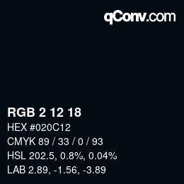 Color code: RGB 2 12 18 | qconv.com