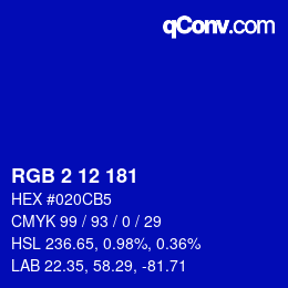 カラーコード: RGB 2 12 181 | qconv.com