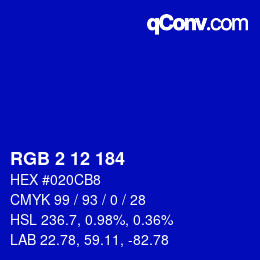 Color code: RGB 2 12 184 | qconv.com