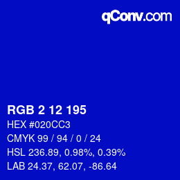 Color code: RGB 2 12 195 | qconv.com