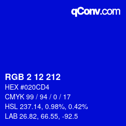 Color code: RGB 2 12 212 | qconv.com