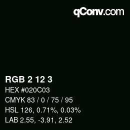 Color code: RGB 2 12 3 | qconv.com