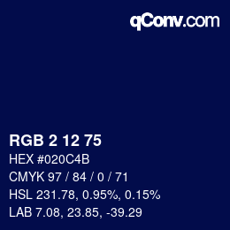 Farbcode: RGB 2 12 75 | qconv.com