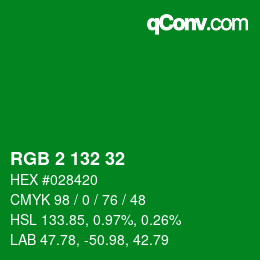 Color code: RGB 2 132 32 | qconv.com