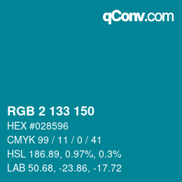 Color code: RGB 2 133 150 | qconv.com