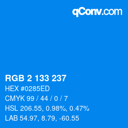 Color code: RGB 2 133 237 | qconv.com