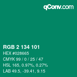 Color code: RGB 2 134 101 | qconv.com