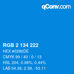 Color code: RGB 2 134 222 | qconv.com