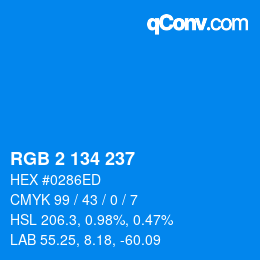 Color code: RGB 2 134 237 | qconv.com