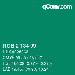 Color code: RGB 2 134 99 | qconv.com