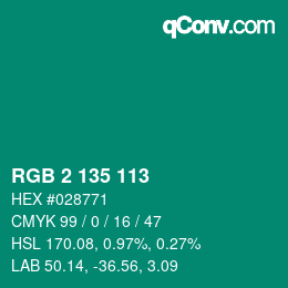 Color code: RGB 2 135 113 | qconv.com