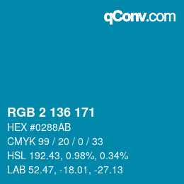 Color code: RGB 2 136 171 | qconv.com