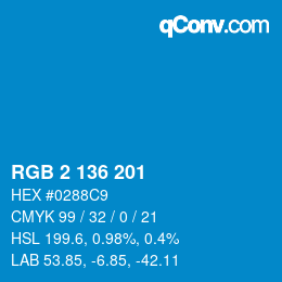 Color code: RGB 2 136 201 | qconv.com