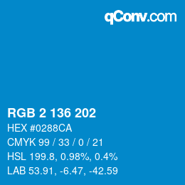 Color code: RGB 2 136 202 | qconv.com