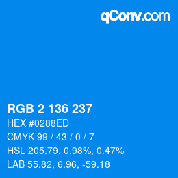 Color code: RGB 2 136 237 | qconv.com