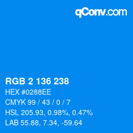 Color code: RGB 2 136 238 | qconv.com