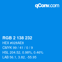 Color code: RGB 2 138 232 | qconv.com